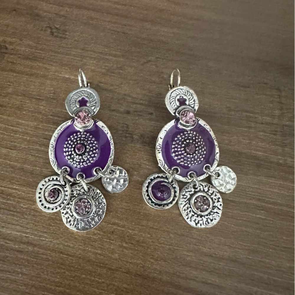 Purple and Silver Dangle Earrings vintage